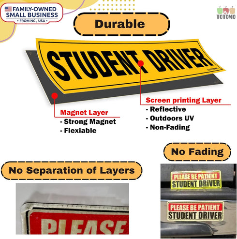 TOTOMO Student Driver Magnet for Car - Large 12"x3" Magnetic Reflective Vehicle Safety Sign for New Rookie Learner Drivers Removable Bumper Sticke...