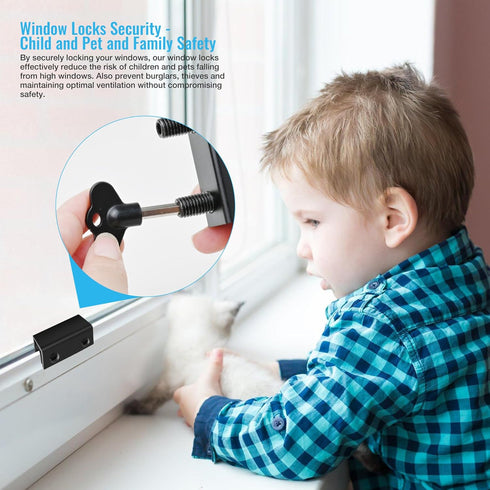 Window Locks, 4 Set Sliding Window Door Lock Security with Key for Vertical & Horizontal Sliding Windows Doors, Adjustable Security Window Lock fo...