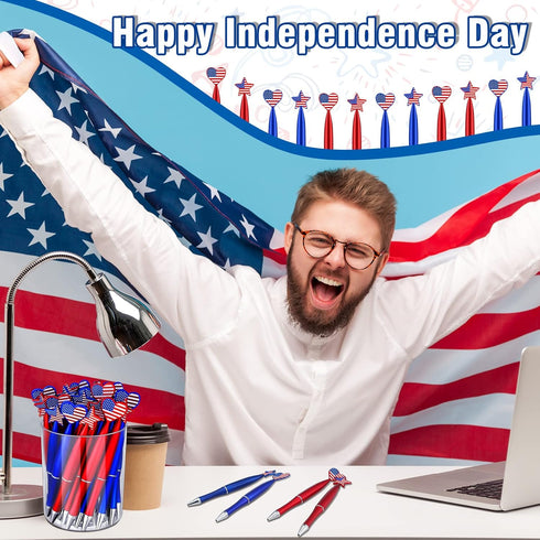 28 Pieces American Flag Pens Independence Day Pens Patriotic Day Ballpoint Pens USA Stars Retractable Pens 1.0 mm Black Ink Ballpoint Pens Heart P...