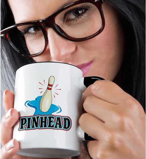 3dRose Funny Pinhead Bowling Sports Design Two Tone Mug, 11 oz, Black/White...