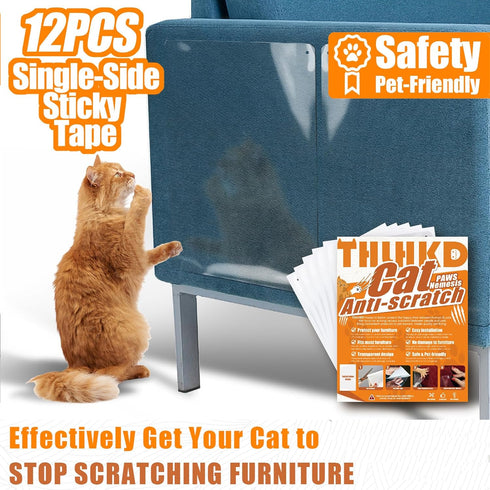 Anti Cat Scratch Furniture Protector, 12PCS Single Side Couch Protector for Cats, Cat Scratch Deterrent Tape, Couch Protector, Clear Cat Scratch D...