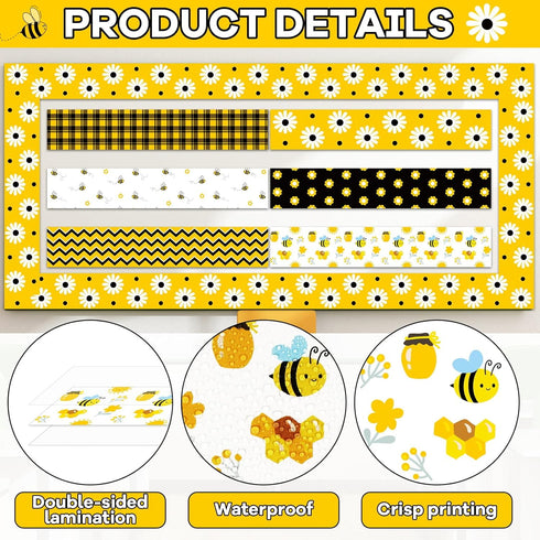 71Ft Bee Paper Bulletin Board Borders Bumble Bee Classroom Decoration Bees Hive Border Trim Strips Honeycomb Bulletin Board Decor for Nursery Elem...
