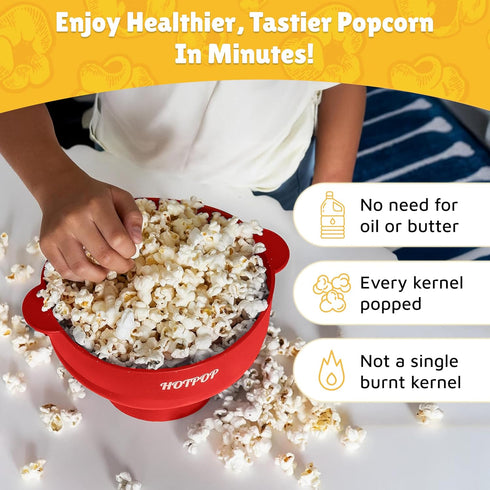 POPCO Microwave Popcorn Bowl - Silicone Snack Popcorn Popper with Handles - Collapsible Design, 2.3" Height When Folded -Dishwasher Safe Bowl for ...