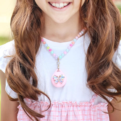 Cute Airtag Necklace Holder for Kids Girls, 2 Pack Butterfly Case Cover for Apple Airtag......