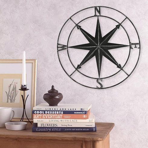 aboxoo Round Metal Compass Decorative Compass Metal Wall Art Hanging Wall Sculpture 11 Inch Black Diameter Farmhouse Decor Indoor or Outdoor Sign...