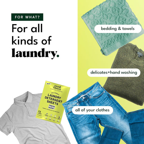 Zero Trace All Natural Laundry Detergent Sheets - Powerful Eco-Friendly Travel Detergent Sheets with Fresh Scent (144 Loads 72 Sheets)...