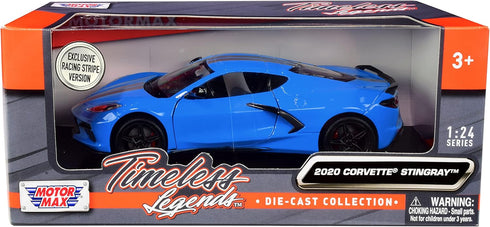 MotormaxToy 2020 Chevy Corvette C8 Stingray Blue with Silver Racing Stripes Timeless Legends 1/24 Diecast Model Car by Motormax79360...