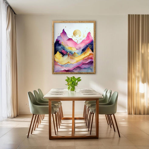 Posterizer 1 pcs-colorful mountains and the sun surreal scene-Abstract & Modern Art-Landscape & Nature Art-Gift for Nature, Surfers and Beach Love...