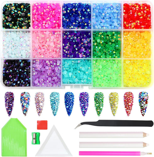9000pcs Flatback Rhinestones, ZYNERY 15 Mixed Color Flat Back Gems Round Shape Crystals Rhinestones for Crafts Nail Face Art Shoes Diamond Paintin...