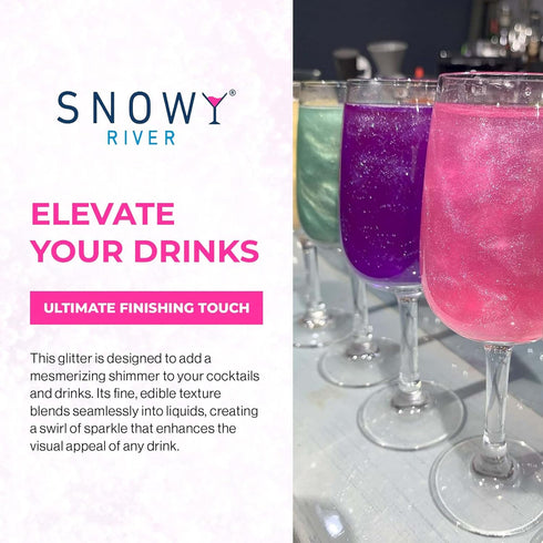 Snowy River Edible Pink Cocktail Glitter - All Natural Edible Beverage Glitter for Cocktails, Wine, Champagne & Soda, Perfect for Parties or Dusti...
