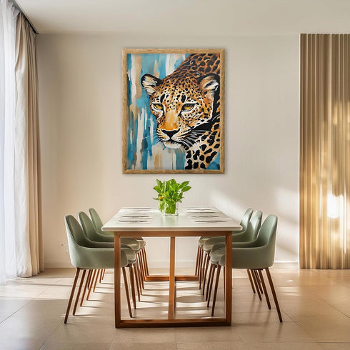 Posterizer 1 pcs- beautiful leopard sneaking with blue background-Art for Animal Lovers-Gift for Art Lovers-Living Room Bedroom Decor- unframed wa...