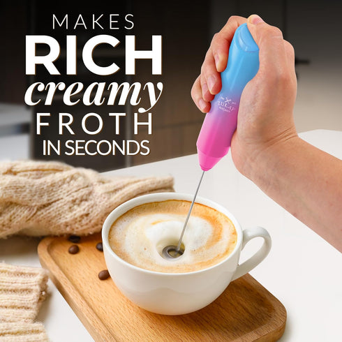 Zulay Kitchen Powerful Milk Frother Wand - Mini Milk Frother Handheld Stainless Steel - Battery Operated Drink Mixer for Coffee, Lattes, Cappuccin...