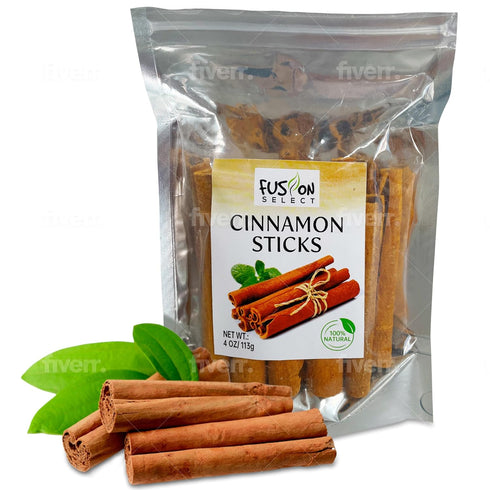 Fusion Select Cinnamon Sticks - Whole Canela Bark Pieces for Asian, Indian, & Middle Eastern Cuisine - Herbs & Spices for Baking & Cooking - Packe...