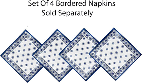 Newbridge Square Fabric Napkins, Set of 8 Napkins, Mykonos Blue Mediterranean, Indoor Outdoor Stain Resistant No-Iron Napkins, Blue Tile Border...