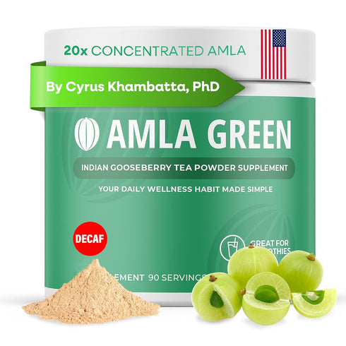 Amla Powder & Decaf Green Tea Superfood Supplement, 20x Ultra Concentrated Amla, Oolong Tea and Indian Gooseberries, Organic, Vegan, 90 Servings...