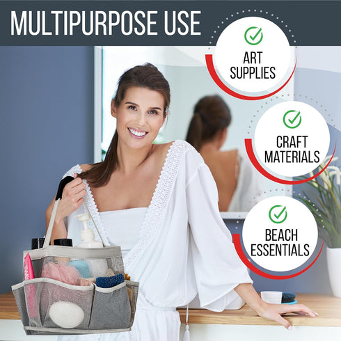 Masirs Mesh Shower Caddy Bag - (9 Pocket) Large Collapsible, Portable Bathroom Organizer for Travel, Gym, & Dorm - Easily Carry & Organize Bathroo...