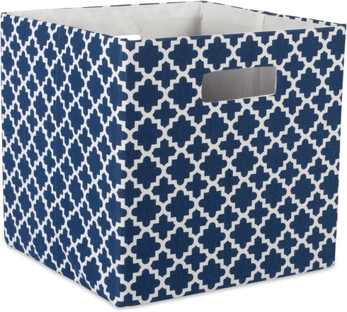 DII Hard Sided Collapsible Fabric Storage Container for Nursery, Offices, & Home Organization, (13x13x13) - Lattice Nautical Blue...