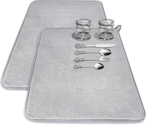 2 Pcs Large Dish Drying Mat for Kitchen Counter,24 x 17 inch Absorbent Microfiber Dishes Drainer Mats,XL Dish Drying Pad for Countertops,Racks,Und...