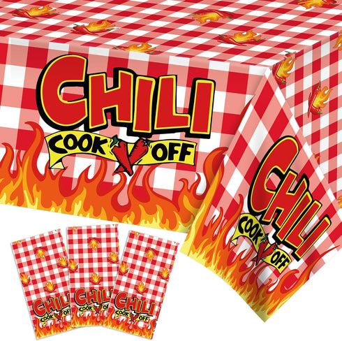 3Pcs Chili Cook Off Tablecloth Party Decorations,87x51In Plastic Chili Tablecloths Table Covers for Mexican Chili Buffet Baby Shower Party Holiday...