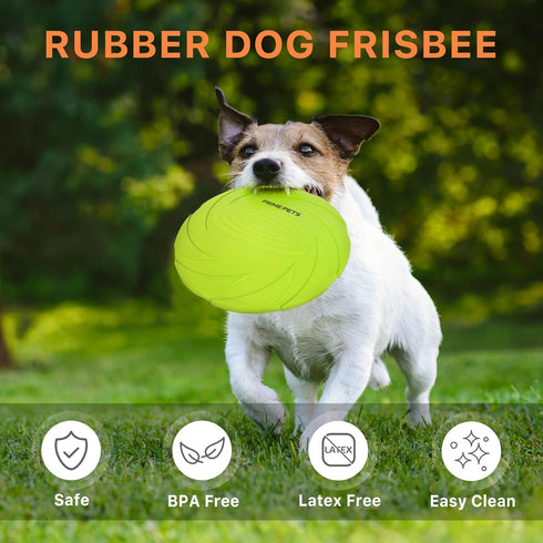 PrimePets Dog Frisbees, 2 Pack, 7 Inch Dog Flying Disc, Durable Dog Toys, Nature Rubber Floating Flying Saucer for Water Pool Beach, Orange and Gr...
