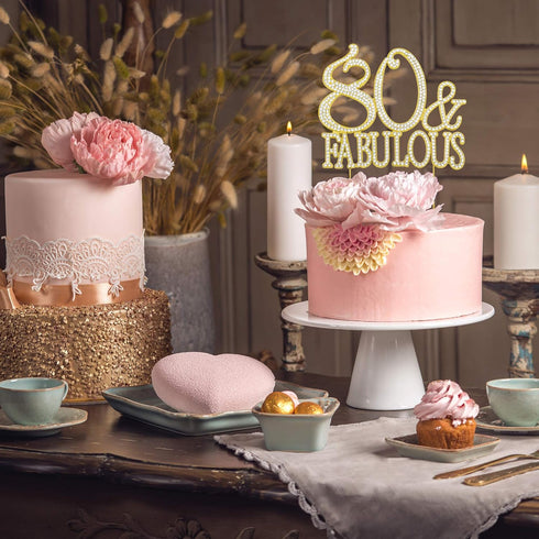 80 Cake Topper - Premium Gold Metal - 80 and Fabulous - 80th Birthday Party Sparkly Rhinestone Decoration Makes a Great Centerpiece - Now Protecte...