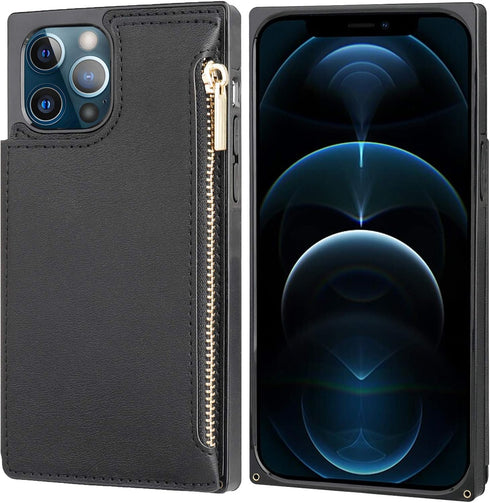 Bocasal Wallet Case for iPhone 12 Pro Max with 3 Card Slots Cash Holder Zipper Design Premium PU Leather Sturdy Magnetic Closure 6.7 Inch(Black)...