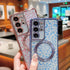 for Samsung Galaxy S21 Ultra Case Compatible with MagSafe Cute Leopard Glitter Magnetic Phone Case Luxury Plating Clear Camera Cover Shockproof So...