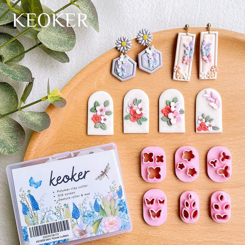 KEOKER Polymer Clay Cutters - Mini Clay Cutters for Polymer Clay Earrings Making, 6 Shapes Floral & Leaf & Butterfly Micro Clay Cutters, Clay Cutt...
