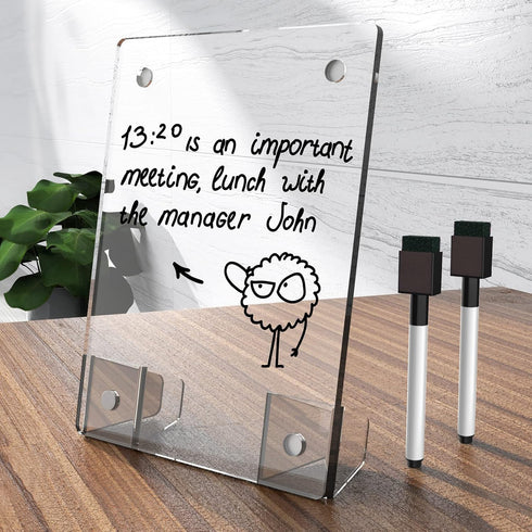 Clear Acrylic White Board 8x6 Inches, Frameless Desktop Dry Erase Board with Flexible Magnetic Stand and Markers, Mini Whiteboard Desk Accessories...