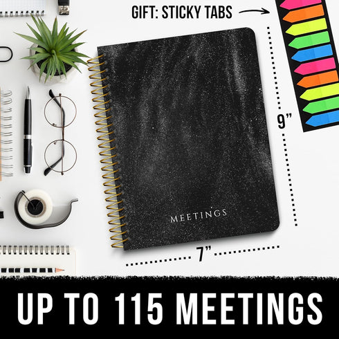Meeting Notebook with Removable Dividers, Gold Spiral, Hard Cover, Action Items, Back Pocket, 120 Pages...