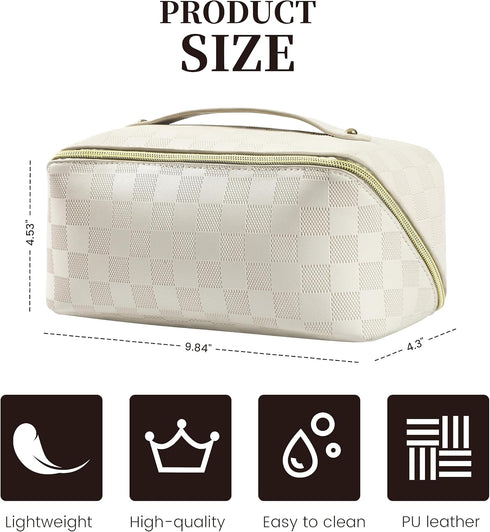 Makeup Bag - Large Capacity Travel Cosmetic Bag for Women, Multifunctional Open Flat Toiletry Bag with Handle, Washable Waterproof Beauty Zipper M...