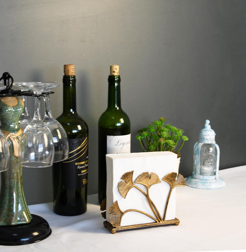 OwlGift Modern Ginkgo Leaves Design Napkin Holder for Tables, Metal Paper Napkin Storage for Kitchen, Stylish Paper Towel Dispenser, Mail Letter S...