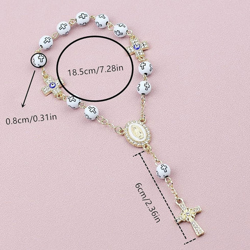 Car Rosary Cross Rearview Mirror Auto Rosary Religious Car Mirror Hanging Accessories Lourdes Medal and Cross for Car Personalized Protection Char...