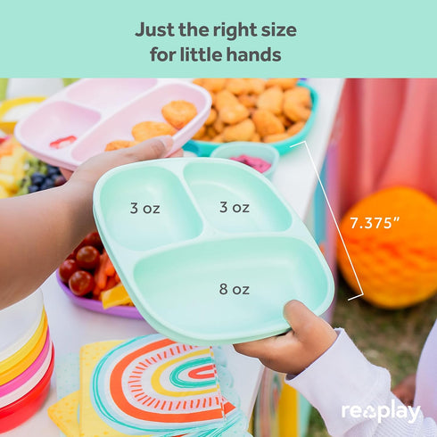 Re-Play - 4 Pack 7.37" Divided Plates with Deep Sides for Baby, Toddler & Child Feeding - BPA Free - Made in USA from Recycled Milk Jugs - Modern ...