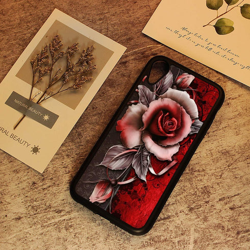 for iPhone Xs, iPhone X, Durable Protective Soft Back Case Phone Cover, HOT12404 Red Rose...