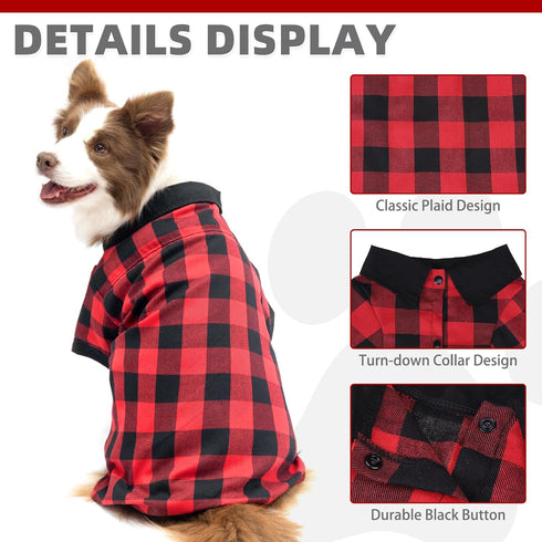KOOLTAIL Dog Shirt, Red Buffalo Plaid Pet Shirts, Black Color Clash Cute Dog Apparel Clothes Suitable for All Seasons, Comfortable Dog T-shirt for...