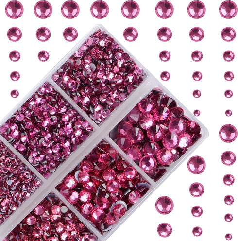 4000Pcs Mixed Size Hot Fix Round Crystals Gems Glass Stones Hotfix Flat Back Rhinestones (Fuchsia)...