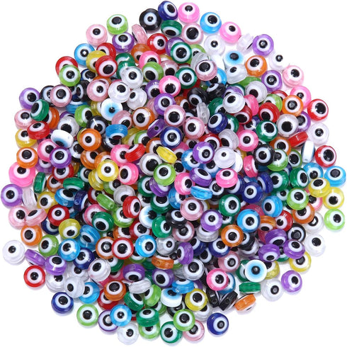 200 Pieces Flat Round Evil Eye Beads Handmade Resin Lampwork 8mm Charms Spacer Beads for Bracelets Necklace Jewelry Craft Making(Mix Colors)...