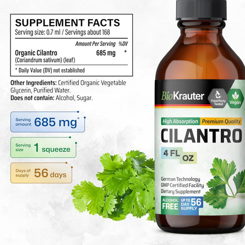 Cilantro Supplement - Organic Cilantro Leaf Tincture - Rich Source of Antioxidants - Natural Body Cleansing & Detox Liquid - Vegan, Alcohol Free D...