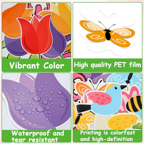 Tulip Bulletin Board Set Classroom Decorations Mother's Day Tulip Flowers Cutouts Welcome Spring Wall Decals Floral Bee Birds Butterfly Paper-Cuts...