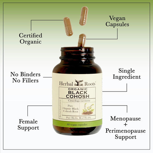 Herbal Roots Organic Black Cohosh Root | Extra Strength | Menopause and Menstrual Support for Women | 90 Capsules, Vegan...