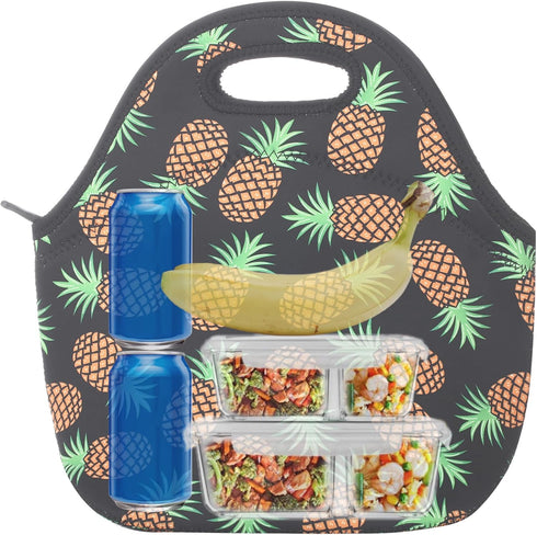 Neoprene Lunch Bag for Kids, Insulated Lunch Box Tote for Women Men Adult Teens Boys Teenage Girls Toddlers (Pineapple Black)...