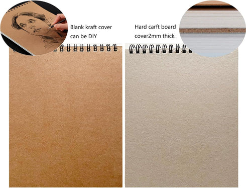 JOYISEN 2PCS Sketch Pad A5 160GSM Spiral Bound Sketchbooks for Drawing Kraft Cover 60 Pages/30 Sheets Watercolour Sketch Book for Adults Children ...