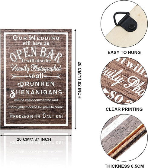Jetec Open Bar Wedding Sign Wedding Party Funny Wood Bar Sign for Your Reception Party Hanging Wooden Rustic Farmhouse Decoration (Spelling Error ...