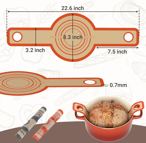 2 PCS Thicked Silicone Bread Slings for Dutch Oven, Reusable Sourdough Bread Sling with Long Handle, Non-Stick & Easy Clean Baking Mats, Heat Resi...