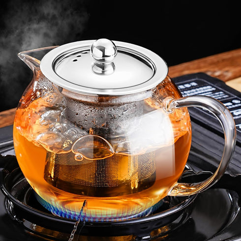 PARACITY Glass Teapot Stovetop 22 OZ/650ml, Tea pot with Removable 18/8 Stainless Steel Infuser, Borosilicate Clear Tea Kettle, Teapot Blooming an...