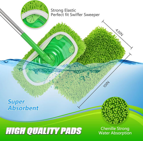 Set of 4 Reusable Microfiber Mop Pads Compatible with Swiffer Sweeper, Dry Sweeping Cloths, Washable Wet Mopping Cloth Refills for Floor Cleaning ...