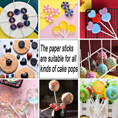 300PCS Lollipop Cake Pop Treat Bag Set Including 100pcs Parcel Bags, Papery Treat Sticks, Gold Metallic Twist Ties for Making Candies, Chocolates ...