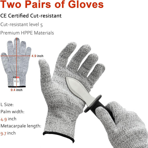 6.8’’ and 7.9’’ Stainless Steel Oyster Shucking Knives and 4Pieces of Level 5 Cut-Resistant Gloves (L), Oyster Knife Suitable For All Kinds of She...