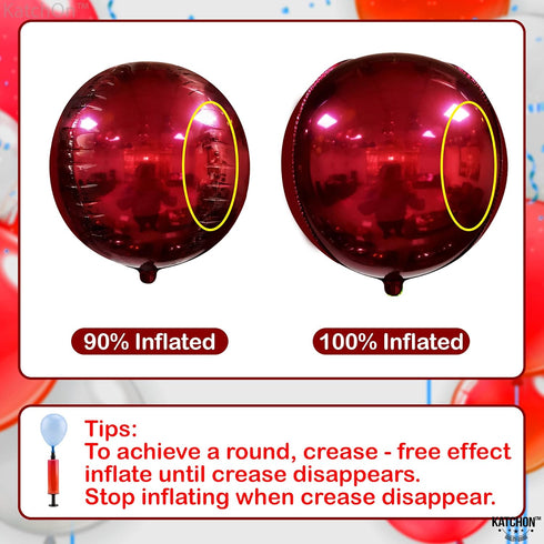 KatchOn, Huge Metallic Red Balloons - 22 Inch, Pack of 6 | Round 4D Mylar Balloon for Red Party Decorations | Burgandy Balloons for Birthday, Anni...